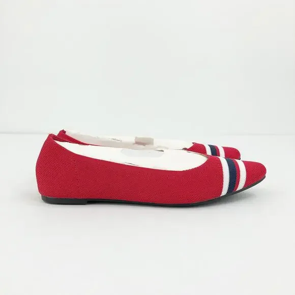 MIA Women's Emme Flyknit Ballet Flats Size 6 Red Stripes Pointed Toe NWOB - Picture 2 of 9